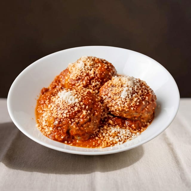 Homemade Italian-Style Meatballs in Tomato Sauce.