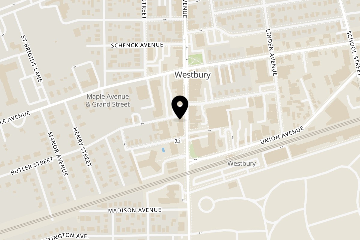 Map showing the location of Toskana Pizzeria Restaurant on 163 Post Ave in Westbury